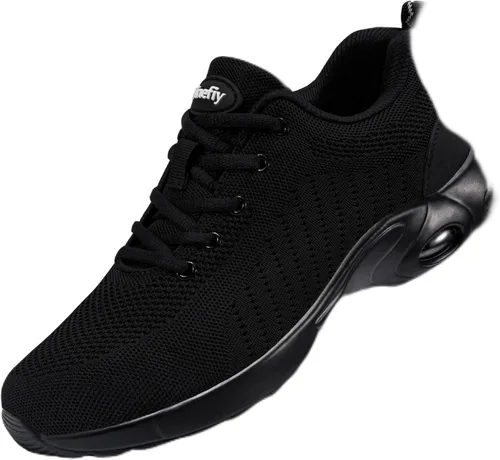 Tinefiy Zapatos de punta de acero para hombres y mujeres, ligeros, con amortiguación de aire, zapatillas de seguridad antideslizantes para el