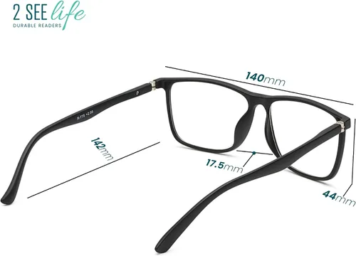 Miniatura 9 de 2SeeLife Lentes de lectura TR-90 grandes y duraderos para hombre, ajuste medio ancho, marco resistente flexible, bisagras de resorte, lectores NEGRO