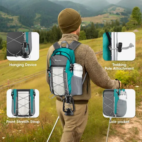Miniatura 5 de Seektop - Mochila plegable impermeable de 20L para senderismo, mochila ultra ligera y pequeña para día, mochila compactable para hombre y mujer Verde