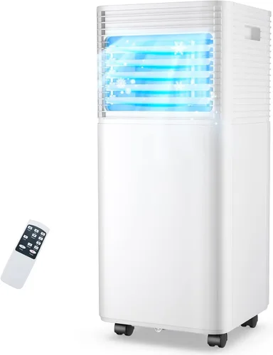 GOFLAME Aire acondicionado portátil, potente unidad de CA de 8000 BTU con control remoto y 4 ruedas universales, enfriador de aire 3 en 1, Blanco