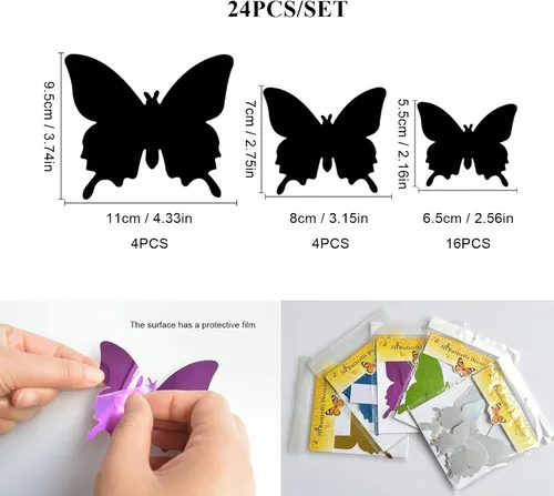 Miniatura 3 de Calcomanías 3D de pared de mariposa, 24 piezas extraíbles de 3 tamaños 3D de mariposa azul para decoración de pared, calcomanías de decoración