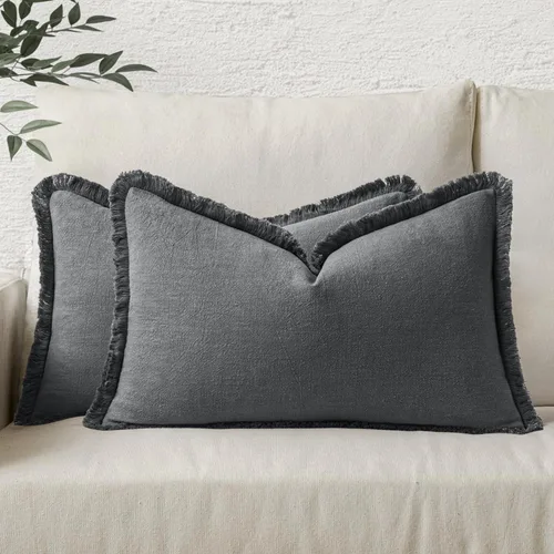 Miniatura 61 de MIULEE Juego de 2 fundas de almohada decorativas de lino neutro con flecos, fundas de cojín de estilo bohemio con borlas para sofá, cama, sala