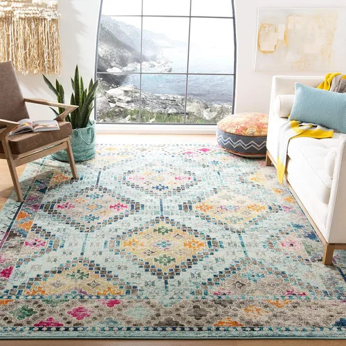 Miniatura 26 de Safavieh Madison Collection MAD418F - Alfombra de área con diamantes, Polipropileno, Gris/amarillo