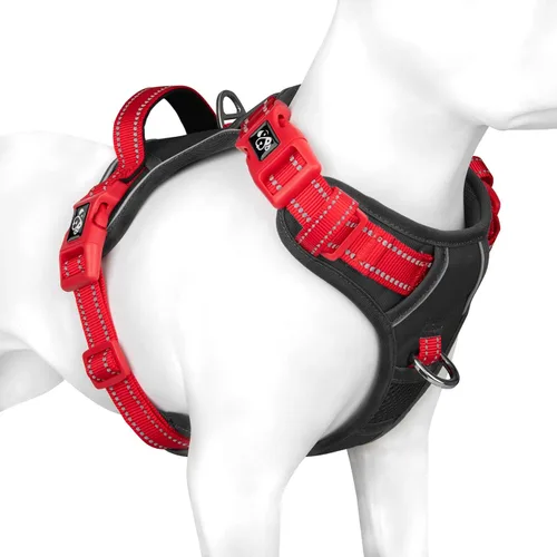 Miniatura 11 de PHOEPET Arnés para perro sin tirones, chaleco para perro reflectante ajustable de colores únicos, con mango de entrenamiento suave, clips de metal