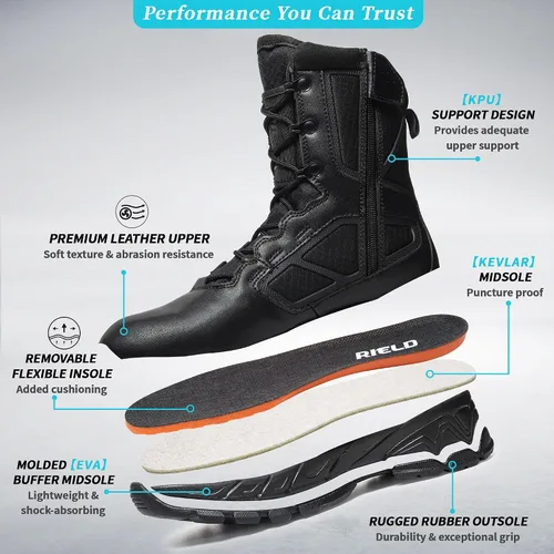Miniatura 7 de RIELD Botas de trabajo tácticas militares para hombre, ligeras, con cremallera lateral, botas de combate del ejército, para senderismo