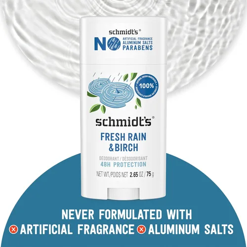 Miniatura 4 de Schmidt's Desodorante vegano sin aluminio Fresh Rain & Birch con protección contra olores las 24 horas, para mujeres y hombres, ingredientes