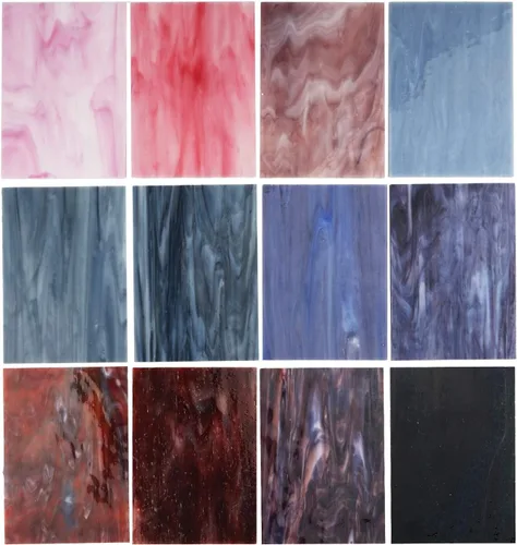 Lanyani (10 hojas) Varias láminas de vidrieras de 4 x 6 pulgadas, paquete de vidrio de arte de ópalo Tiffany, texturas mixtas Púrpura-Gris