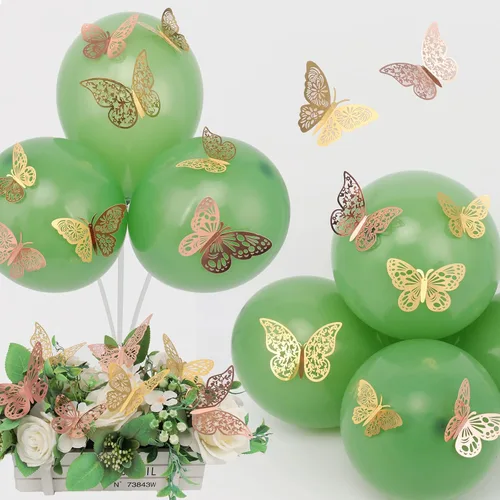 Miniatura 5 de 72 piezas de decoración de pared de mariposa, 3 estilos, 3 tamaños, mariposa 3D, mariposa dorada y oro rosa, decoraciones de boda, decoraciones