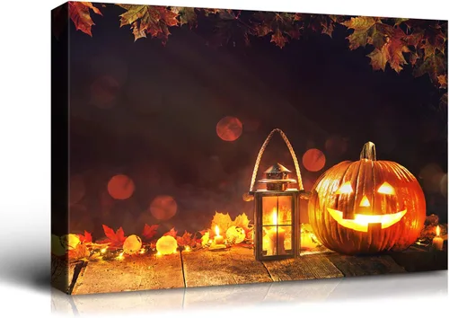 Miniatura 26 de Denozer - Pintura artística de pared de Halloween, impresión artística sobre lienzo para dormitorio, sala de estar, decoración de pared del hogar