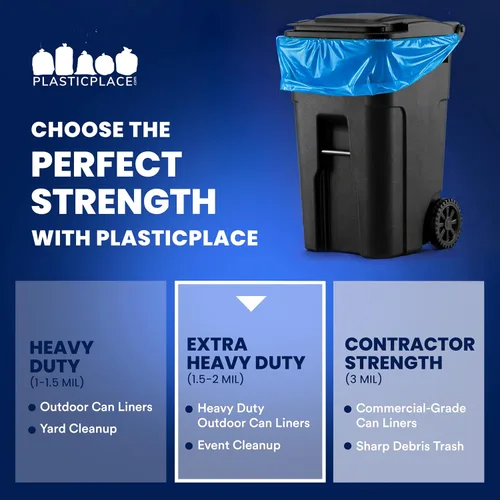 Miniatura 7 de Plasticplace Bolsas de basura de reciclaje de 95 galones, 61 pulgadas de ancho x 68 pulgadas de alto, 1.5 mil, azul, 25 unidades (paquete de 1)