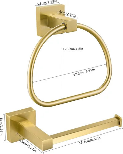 Miniatura 6 de Leyden Soporte de papel higiénico dorado Portador de toalla de mano, Soporte de rollo de papel cepillado de latón Anillo de toalla, Juego moderno