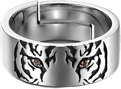 Miniatura 4 de Anillo de cabeza de tigre punk hip-hop para hombres y mujeres, vintage, ojo de gato, animal, anillo abierto, anillo de boda, pareja, joyería retro