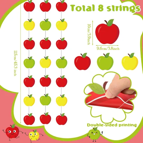 Miniatura 2 de Sinload 8 piezas de decoraciones de manzana para el aula, guirnalda de manzanas rojas, pancarta de regreso a la escuela, recortes de papel