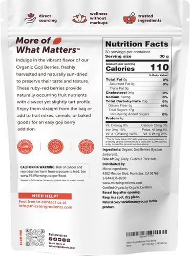 Miniatura 2 de Bayas de Goji Orgánicas 32 Onzas, Bayas Enteras Grandes Secas al Sol Libres de Sulfatos, Antioxidante Natural Baya Superalimento Cruda