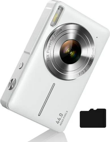 Miniatura 7 de Cámara digital, FHD 1080P Cámara digital de apuntar y disparar con zoom de 16X antivibración, tarjeta de 32 GB, cámara pequeña compacta para niños