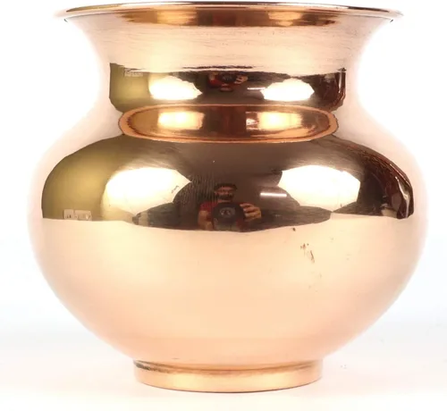 Miniatura 7 de ASHIRWAD Cobre puro Lota Kalash Gadvi para Pooja Hindú Oración Kalash Arti Puja Pot para nuevo hogar AE000026-05 (1.0 L)