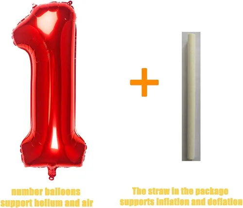 Miniatura 3 de Globos rojos de 32 pulgadas con el número 1 de aluminio para decoración de fiesta de cumpleaños (globo rojo número 1)