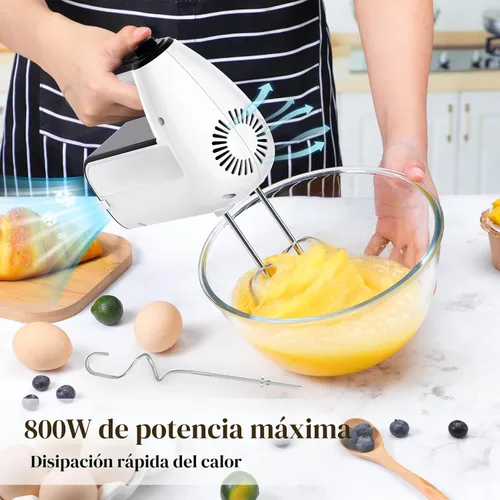 Miniatura 2 de Batidora de mano eléctrica de 5 velocidades, batidora de mano de 800 W con turbo para hornear y cocinar, mezclador de alimentos de cocina con Blanco