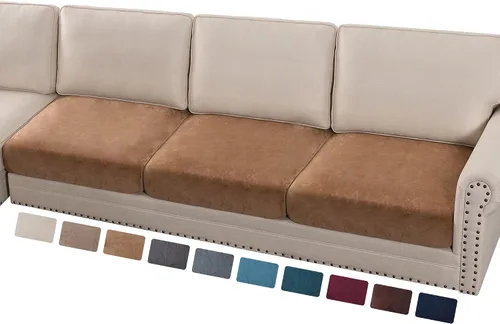 Miniatura 49 de PrinceDeco Funda marrón para muebles, 2 fundas de cojín elásticas de terciopelo para cojines individuales, aptas para mascotas, se mantiene en su