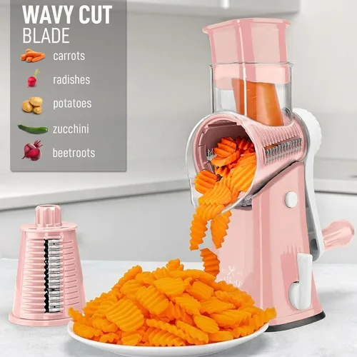Miniatura 4 de Zulay Kitchen Rallador Rotativo de Queso de 5 Cuchillas Rallador de Queso - Rallador de Queso Manual de Manivela de Mano con Succión Reforzada y 5