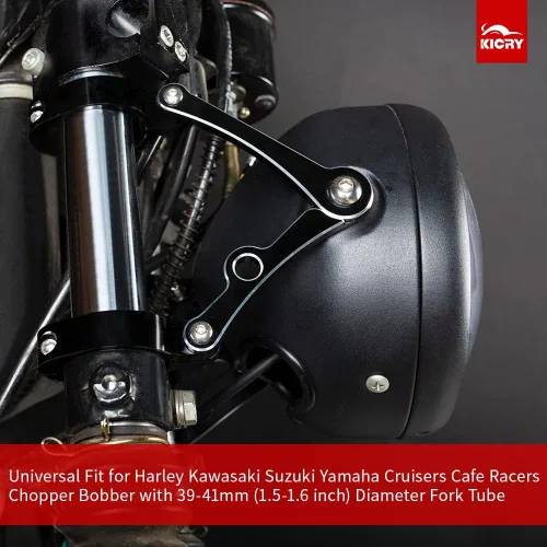 Miniatura 2 de Soporte Universal de Montaje de Faro de Motocicleta Negro 39-41mm Tubos de Horquilla Aluminio CNC Soporte de Faro Delantero Compatible con Harley