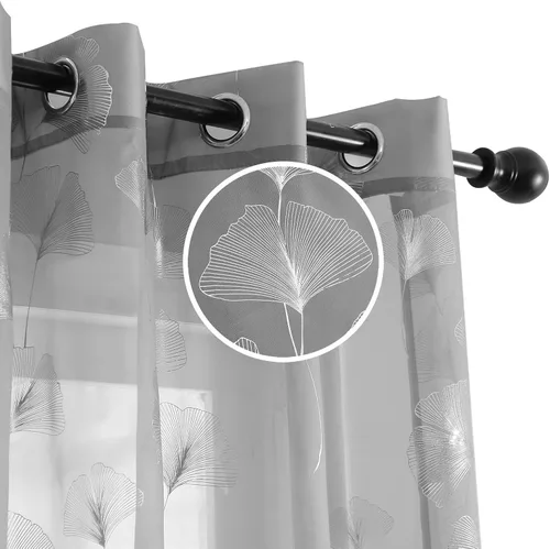 Miniatura 11 de Youleyar - 2 paneles de cortinas de gasa con estampado de lámina dorada, con ojales en la parte superior, para ventana, de 63 pulgadas de largo