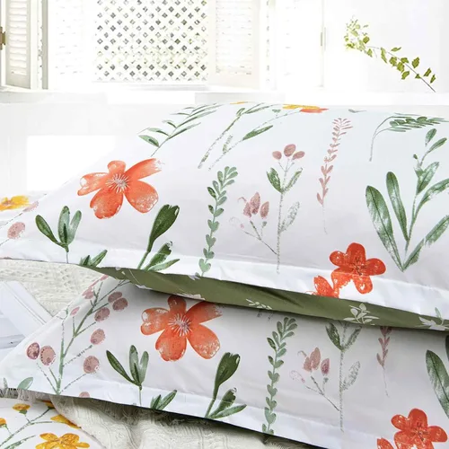 Miniatura 6 de Nanko Funda de Edredón Floral Tamaño Individual, 2 Piezas Hojas Verdes Flores Amarillas Patrón Botánico Juego de Funda de Edredón, Funda de Colcha