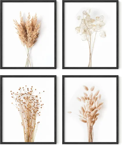 Miniatura 43 de HAUS AND HUES Arte de pared floral gris, juego de 4 pósteres de plantas para pared vintage, impresiones botánicas, cuadros de flores en blanco