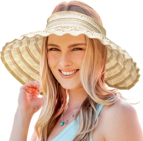 Sombreros de visera para mujer, estilo vintage, de ala ancha, enrollables, para verano, playa, jardín, sombrero ligero y plegable