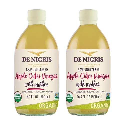De Nigris Vinagre de sidra de manzana orgánico crudo y sin filtrar 16,9 onzas (paquete de 2) | Vinagre de sidra de manzana con madre una fuente de
