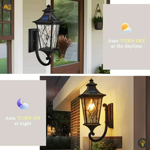 Miniatura 2 de Luz solar para porche frontal exterior con ondulación de agua, hecha a mano, vidrio soldado del atardecer al amanecer, luces solares para Negro
