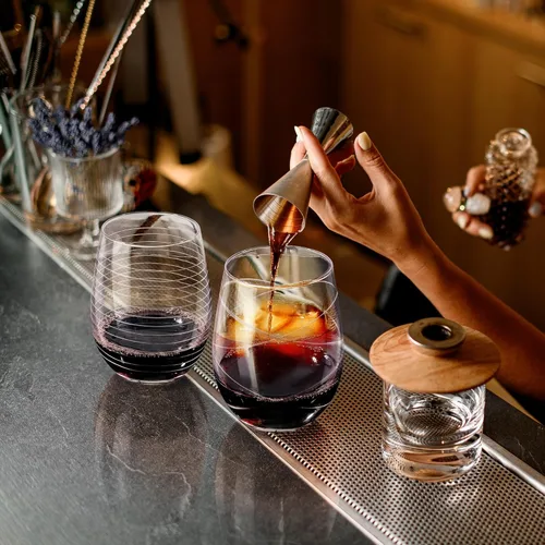 Miniatura 4 de Joeyan Copas de vino sin tallo sopladas a mano y grabadas con patrón de rayas de puntos para vino tinto, vasos grandes tallados para beber copas