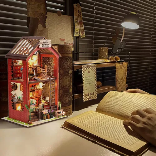 Miniatura 7 de Kits de manualidades para rincón de lectura DIY Booknook - Creatividad 3D, rompecabezas de madera con luces LED, decoración para estanterías - Kit