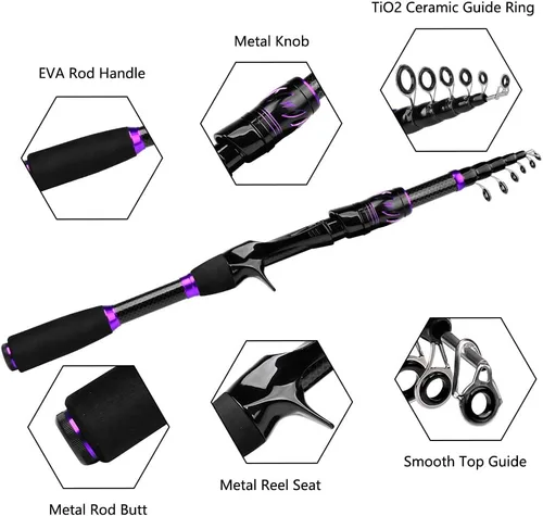 Miniatura 6 de Combo de caña de pescar y carrete – Caña telescópica Spincast de 6.9 pies con combos de carrete de lanzamiento para zurdos – Juego de aparejos de R