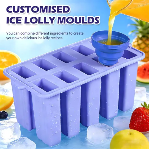 Miniatura 3 de Moldes de silicona morada, 10 cavidades caseras para paletas de hielo, para niños y adultos, de grado alimenticio, sin BPA, con palitos para hacer