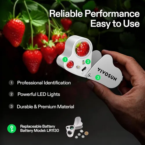 Miniatura 5 de VIVOSUN 30X 60X Lupa de joyero iluminada plegable con luz LED para joyas, gemas, relojes, monedas, sellos, antigüedades, blanco