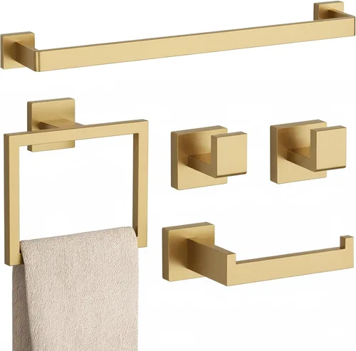 Miniatura 12 de Juego de 5 piezas de accesorios de baño negro mate, juego de barra de toalla de baño de 23.6 pulgadas, juego de hardware de baño de acero inoxidable
