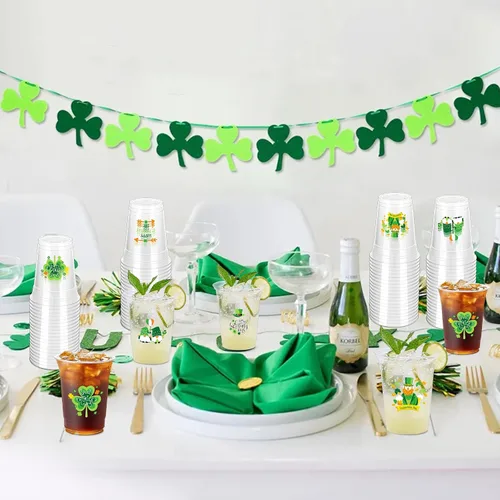 Miniatura 5 de 100 tazas para fiesta del día de San Patricio, vasos desechables de plástico transparente de San Patricio, 12 onzas, color verde irlandés, fiesta