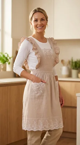 Miniatura 4 de Delantal vintage para mujeres con bolsillos, delantal lindo de algodón y lino con encaje y espalda cruzada para jardinería, cocina, cocinar y hornear
