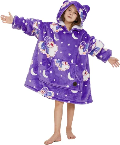 Miniatura 59 de Three Poodle - Manta con capucha portátil para niños, sudadera de sherpa de gran tamaño con capucha gigante, manta con capucha cálida y acogedora