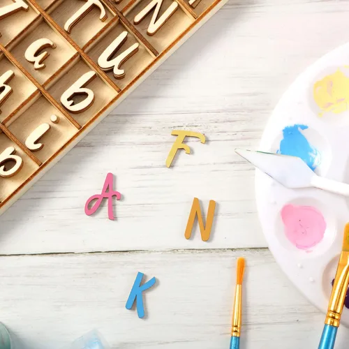 Miniatura 3 de Blulu 248 letras del alfabeto de madera de 1 pulgada, números de letras de madera sin terminar, números para manualidades con bandeja de Color madera