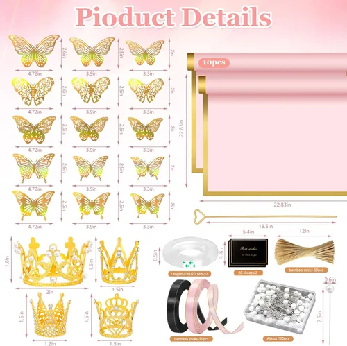 Miniatura 2 de Juego de 338 piezas de papel de regalo de ramo de flores, papel de regalo floral impermeable, suministros de ramo de floristería con coronas