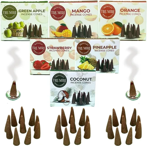 Miniatura 9 de Trumiri Conos de Incienso Frutales - Paquete de Variedad - Total 60 Conos de Incienso (6 Aromas x 10 Conos) - Fresa, Coco, Piña, Manzana, Mango