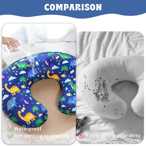Miniatura 6 de Hooyax Funda de almohada de lactancia impermeable para bebé, fundas elásticas para almohadas de lactancia materna, adorable funda de almohada