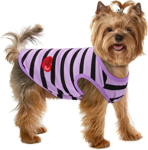 Miniatura 30 de Camiseta a rayas para perros y gatos, chaleco de algodón para primavera, verano, para mascotas, adecuada para mascotas pequeñas y medianas y Amarillo