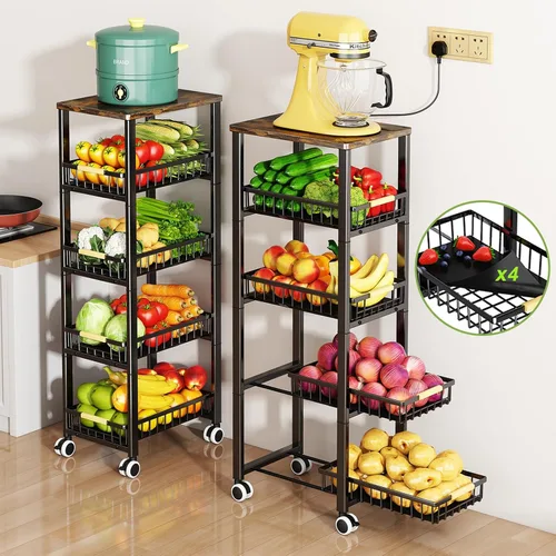 Miniatura 14 de Carrito de despensa rodante de 3 niveles con ruedas, organizador de piso de almacenamiento de alambre apilable para estantes de cocina, despensa
