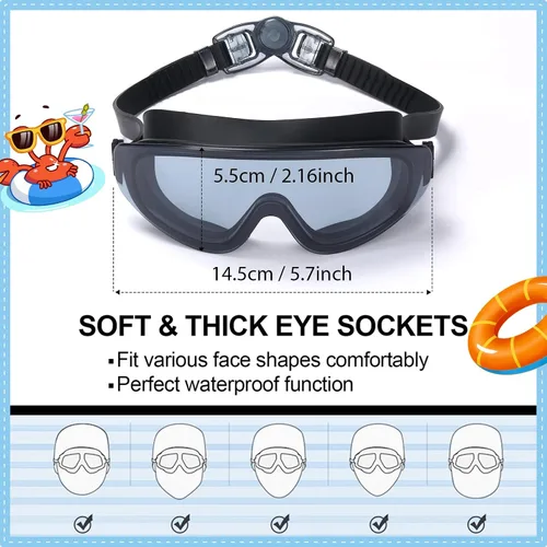 Miniatura 2 de Theuzi Paquete de 3 gafas de natación para niños, gafas de natación con lente de visión amplia de una pieza de 3 a 15 años