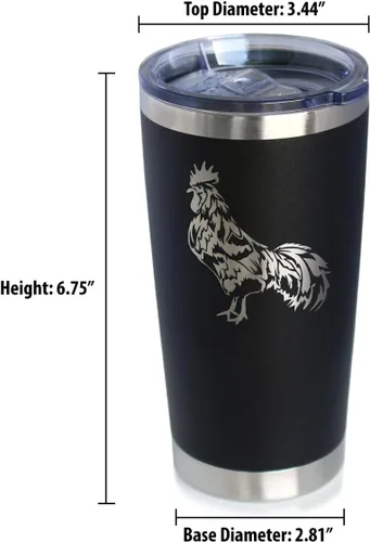 Miniatura 4 de Rooster - Vaso de café aislado con tapa deslizante, taza de viaje de acero inoxidable, regalos de pollo y decoración de granja para mujeres y Negro