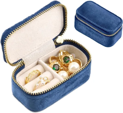 TAIMY Mini estuche de joyería de viaje, caja de joyería de viaje pequeña de terciopelo, caja organizadora de viaje portátil para anillos, aretes,