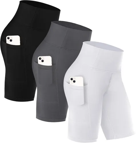 GAYHAY 3 Pack Biker Shorts with Pockets for Women - 8" 5" High Waist Biker Shorts for Workout Yoga Running Gym